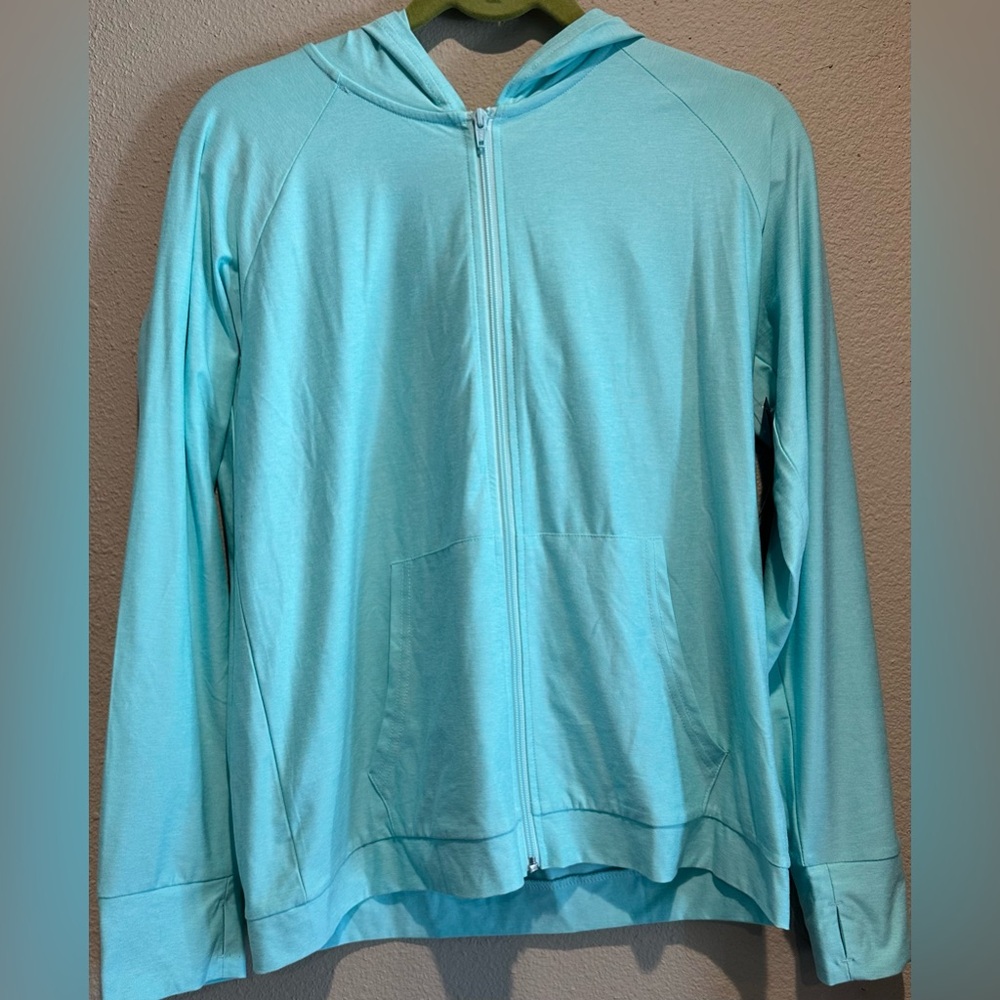 Runway, Kids Aqua Blue Zip-Up Hoodie w/Thumb Holes